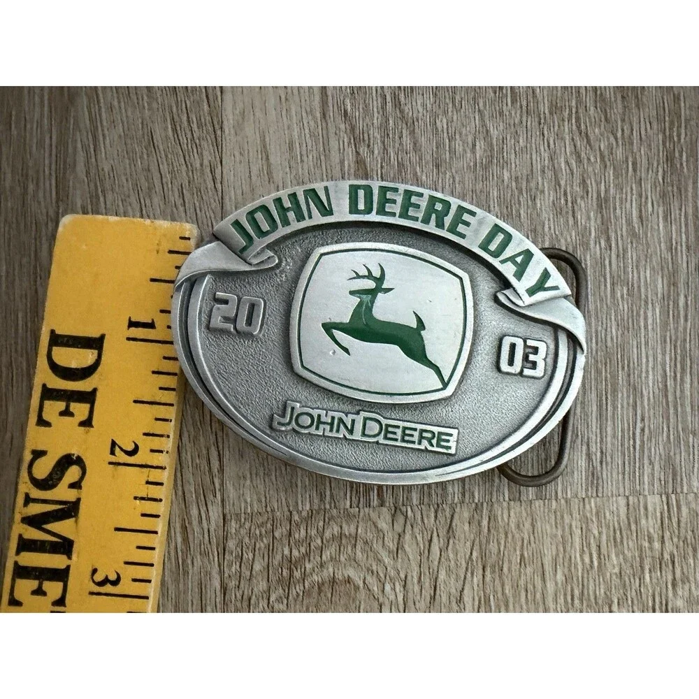 Vintage Y2K 2003 John Deere Day Silver Belt Buckle Logo